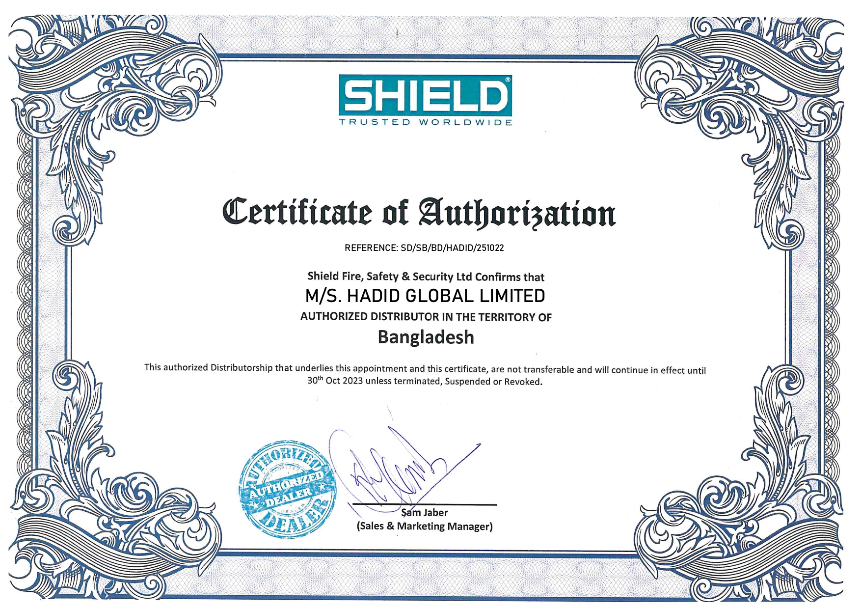 SHIELD CERTIFICATE OF AUTHORISATION